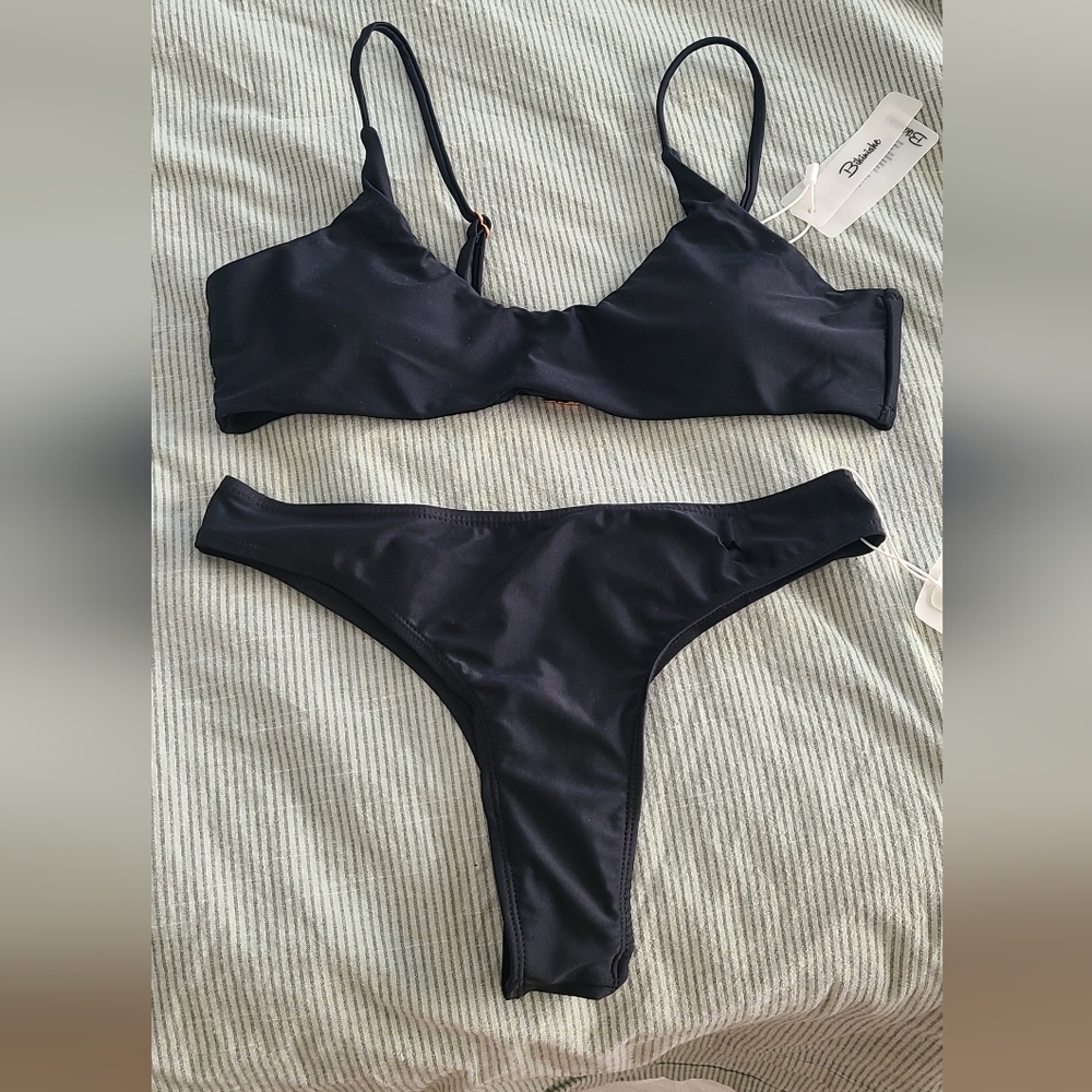Brand New. Black Bikini Thong Set Sleek Minimalist Design